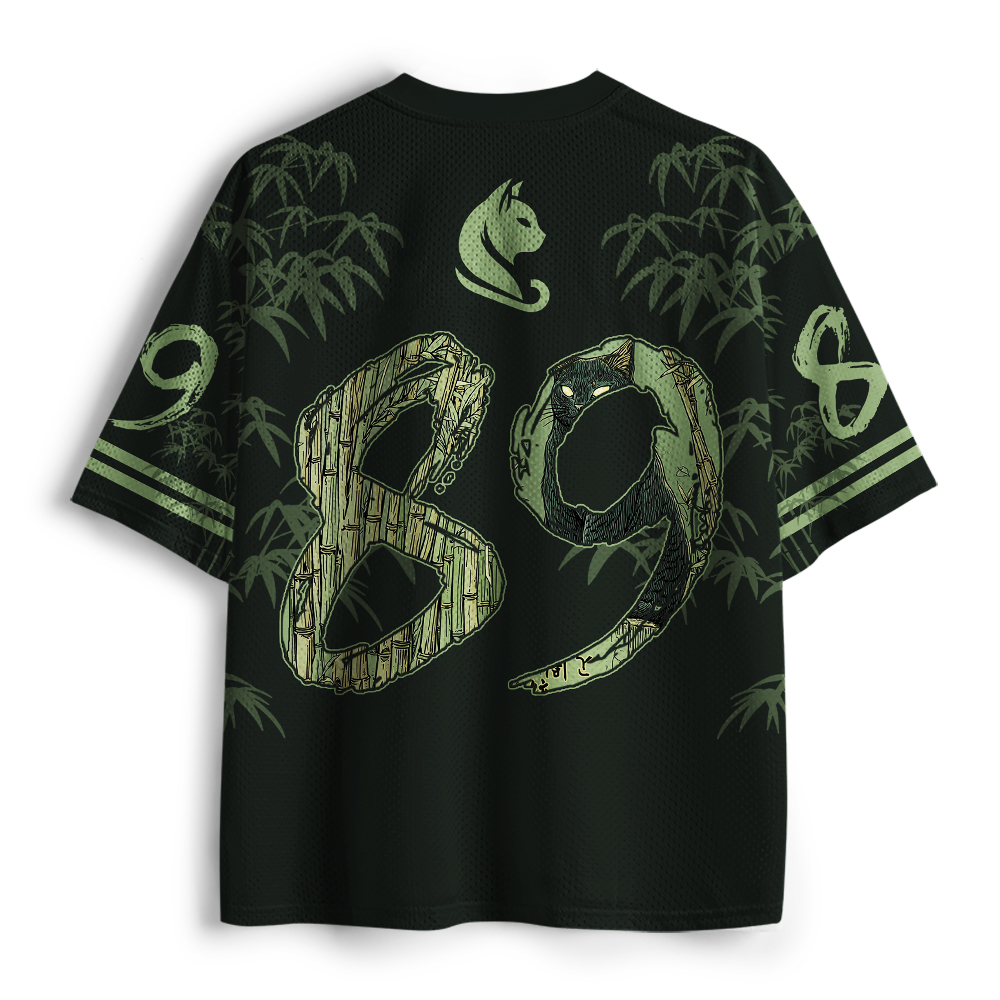 Tokyo-Tiger Japanese Ukiyo‑e Black Cat Bamboo Mesh Jersey