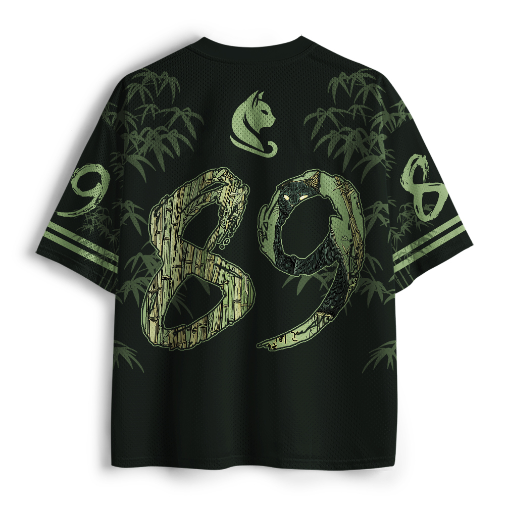 Tokyo-Tiger Japanese Ukiyo‑e Black Cat Bamboo Mesh Jersey