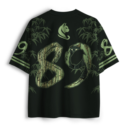 Tokyo-Tiger Japanese Ukiyo‑e Black Cat Bamboo Mesh Jersey