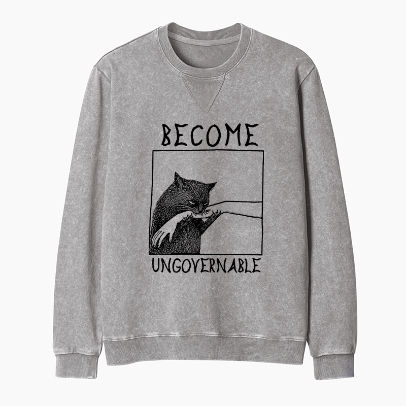 Tokyo-Tiger Cat Biting Arm Washed Terry Sweatshirt