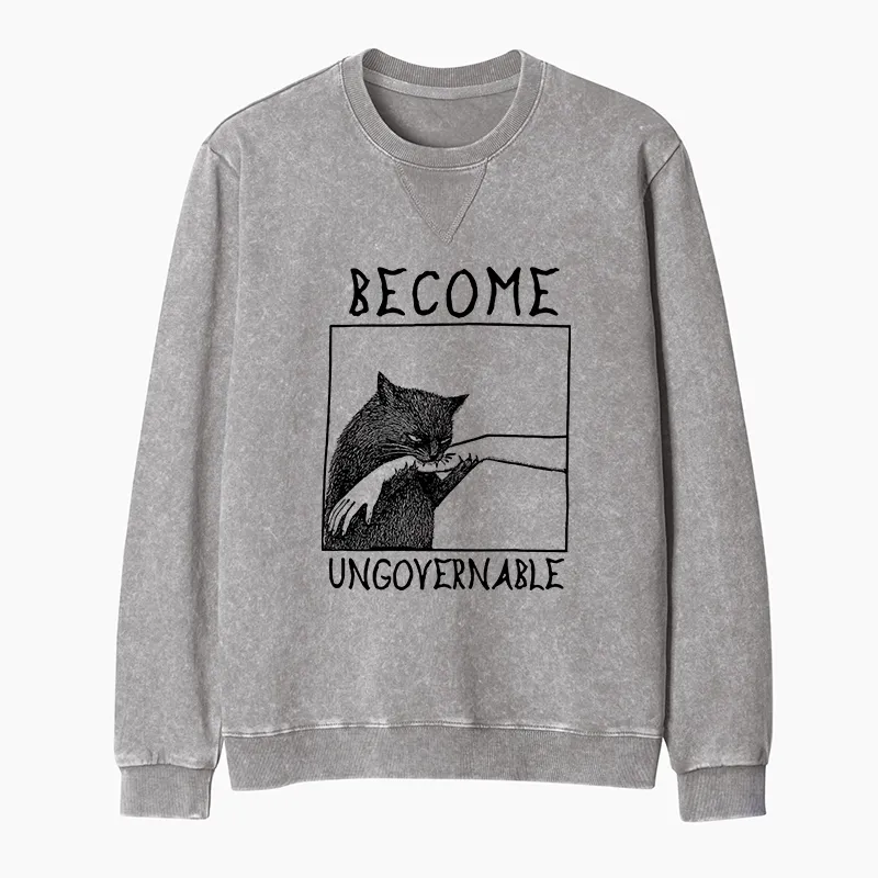 Tokyo-Tiger Cat Biting Arm Washed Terry Sweatshirt