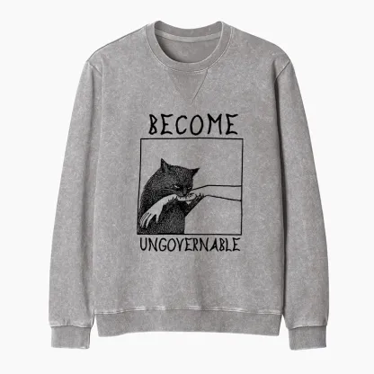 Tokyo-Tiger Cat Biting Arm Washed Terry Sweatshirt