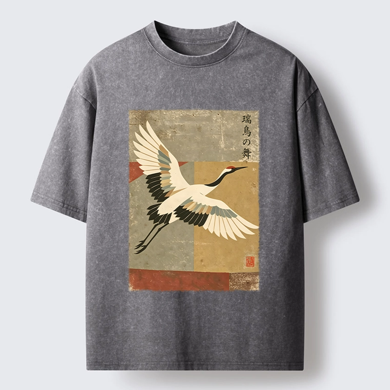 Tokyo‑Tiger Crane Spirit Washed T‑Shirt
