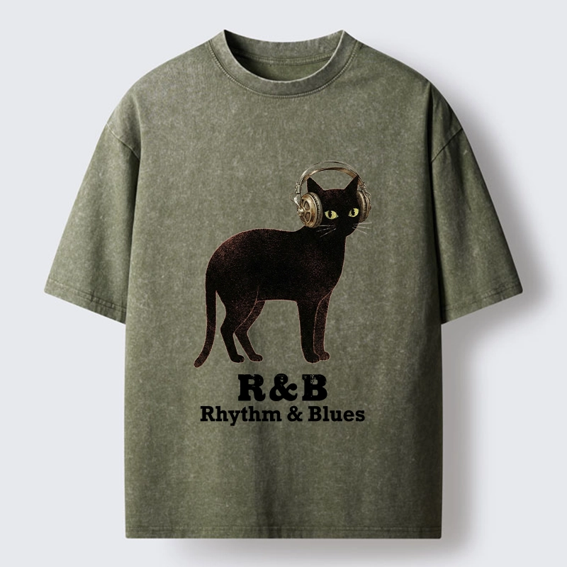 Tokyo‑Tiger Cat Headphone Groove Washed T-Shirt