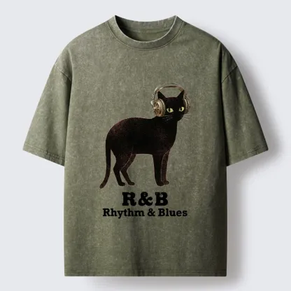 Tokyo‑Tiger Cat Headphone Groove Washed T-Shirt