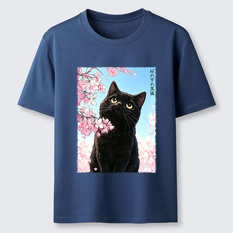 Tokyo-Tiger Japanese Sakura Black Cat Classic T-Shirt