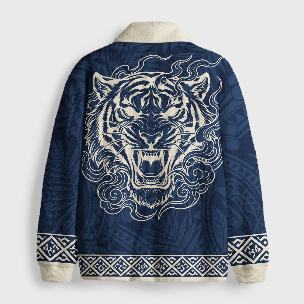 Tokyo-Tiger Vintage Japanese Tiger Traditional Shawl Collar Cardigan