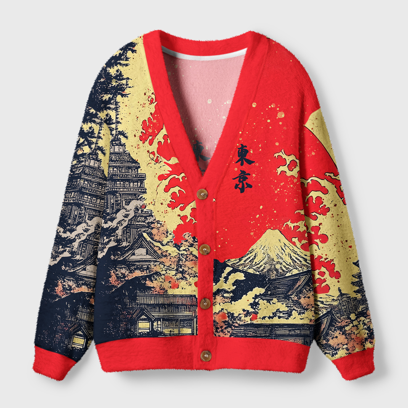 Tokyo-Tiger Traditional Japanese Scenery Ugly Cardigan Sweater