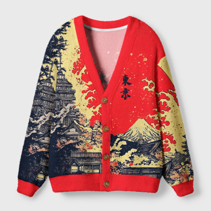 Tokyo-Tiger Traditional Japanese Scenery Ugly Cardigan Sweater