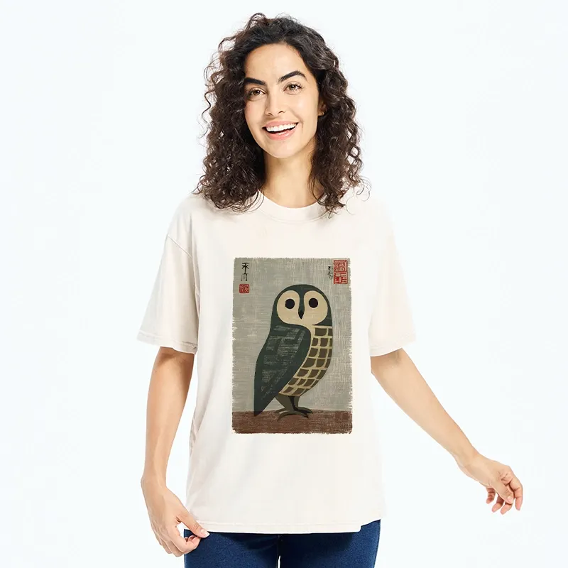 Tokyo-Tiger Traditional Owl In Japanese Art Washed T-Shirt