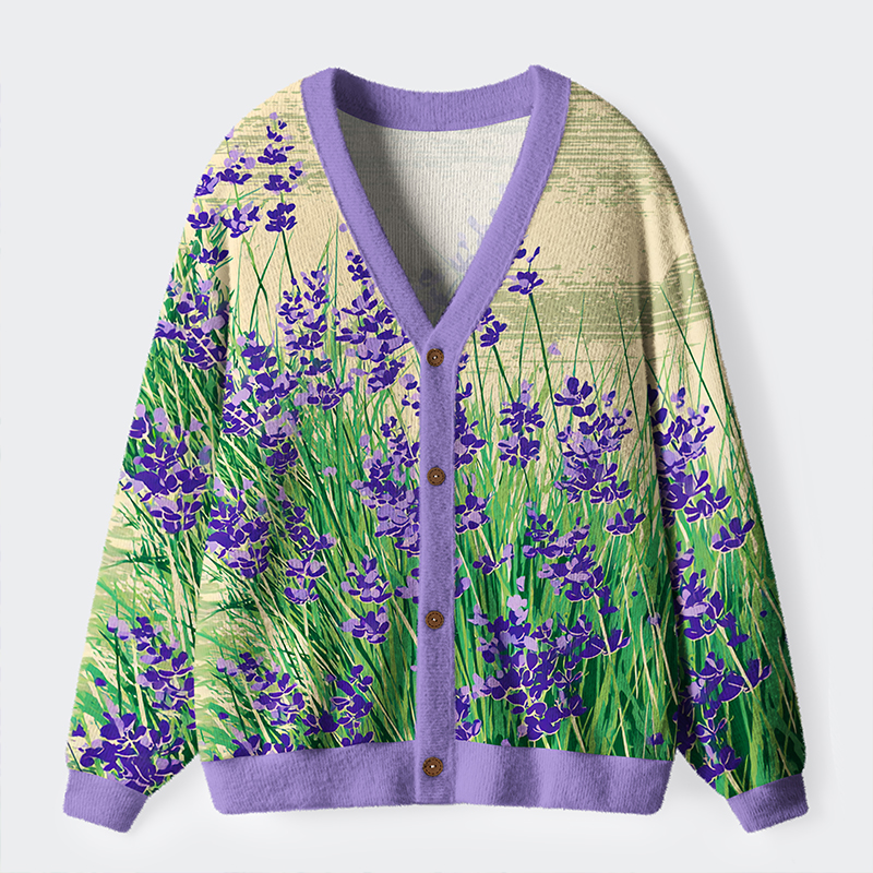 Tokyo-Tiger Lavender Meadow Ugly Cardigan Sweater
