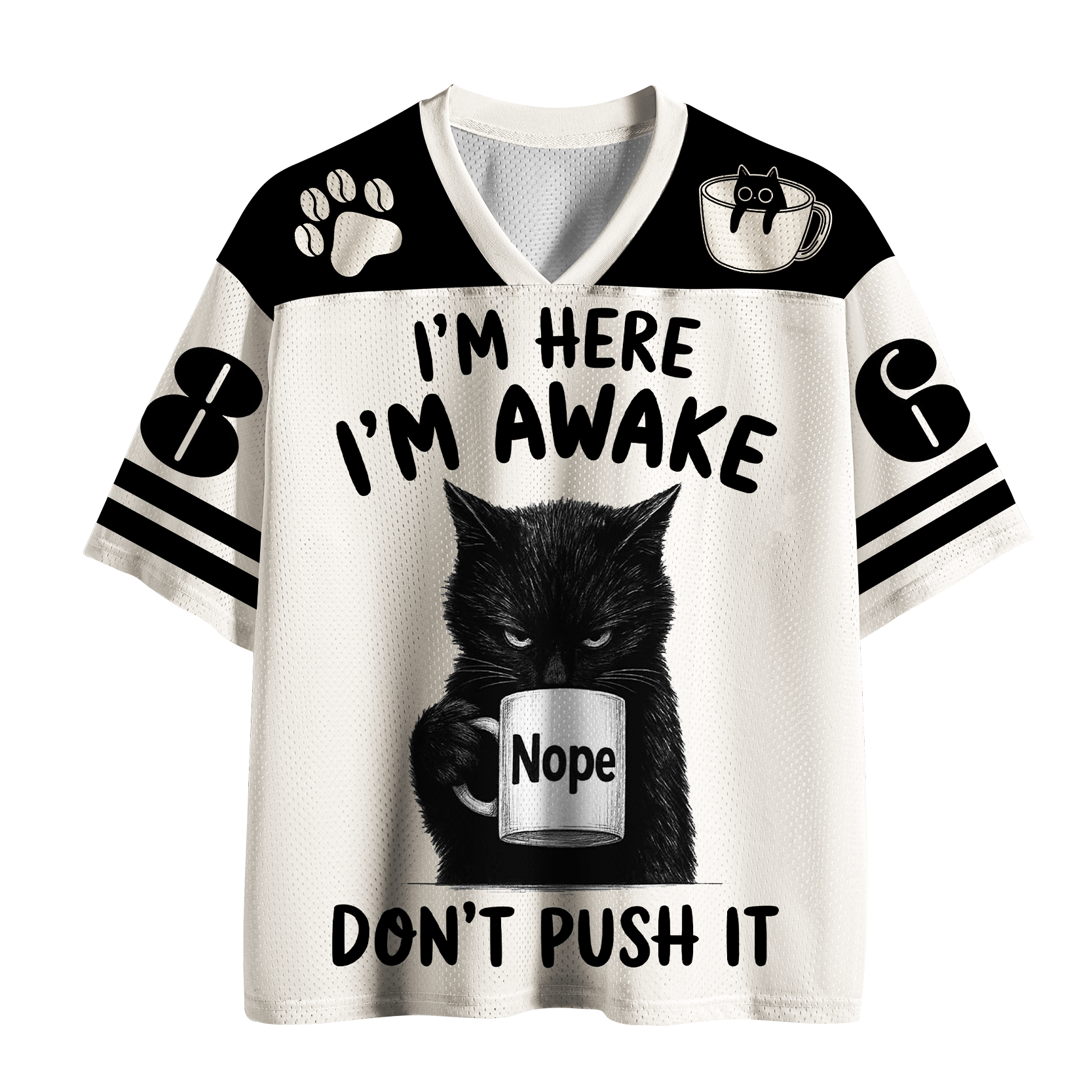 Tokyo-Tiger "Don't Push It" Grumpy Morning Cat Mesh Jersey