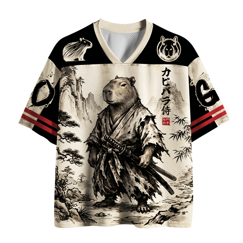 Tokyo-Tiger Japanese Ink Art Capybara Samurai Mesh Jersey