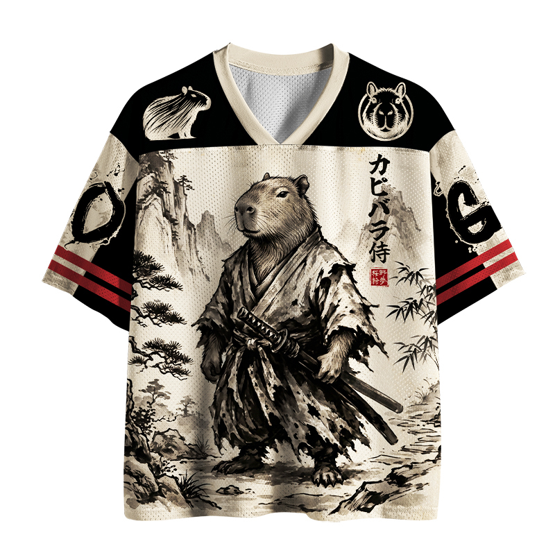 Tokyo-Tiger Japanese Ink Art Capybara Samurai Mesh Jersey