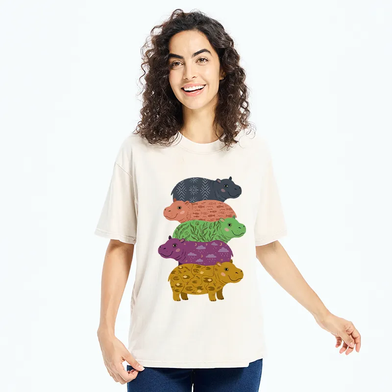 Tokyo-Tiger Stack Of Moodengs Washed T-Shirt