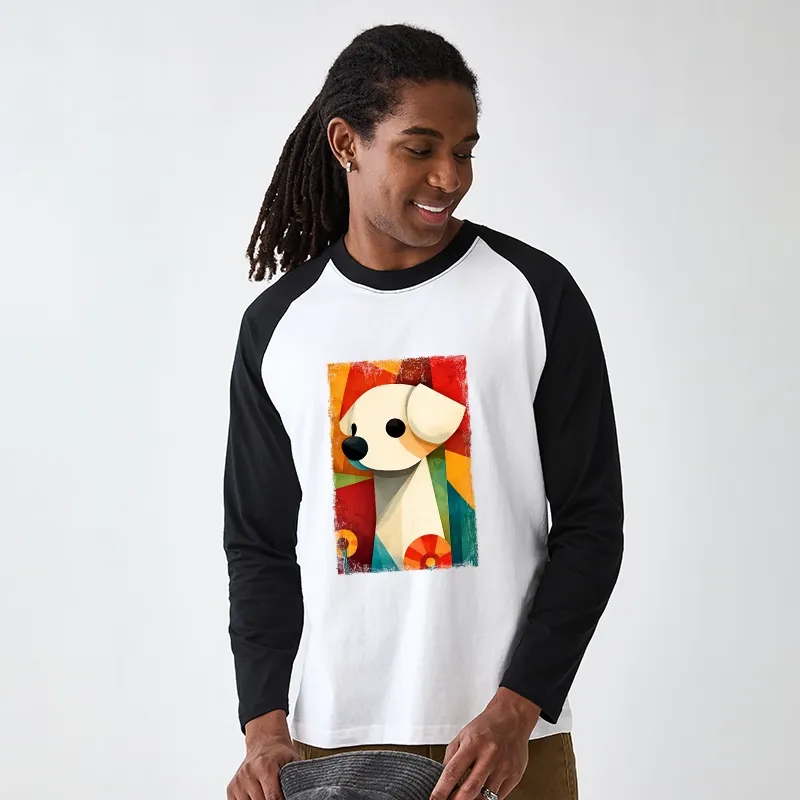 Tokyo-Tiger Retro Abstract Color Block Puppy Art Raglan Long Sleeve T-shirt