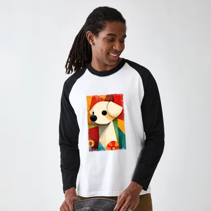 Tokyo-Tiger Retro Abstract Color Block Puppy Art Raglan Long Sleeve T-shirt