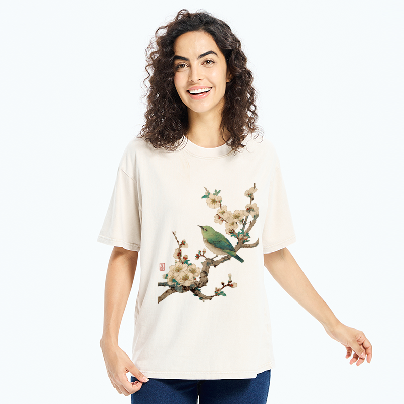 Tokyo-Tiger Perched In Bloom Washed T-Shirt