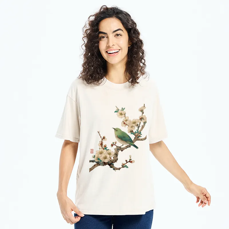 Tokyo-Tiger Perched In Bloom Washed T-Shirt