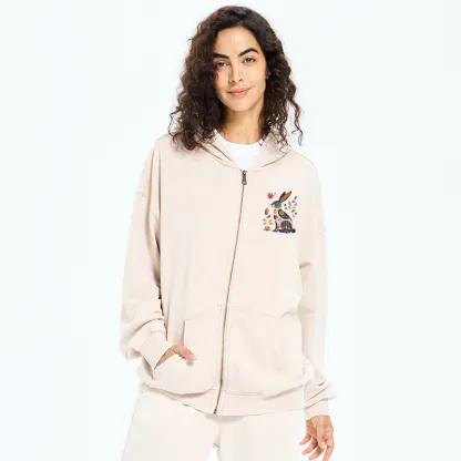 Tokyo-Tiger Folk Hare Bloom Washed Zip Hoodie