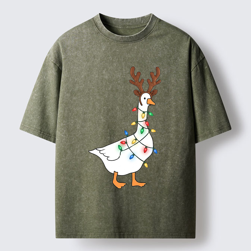 Tokyo-Tiger Funny Christmas Goose Washed T-Shirt