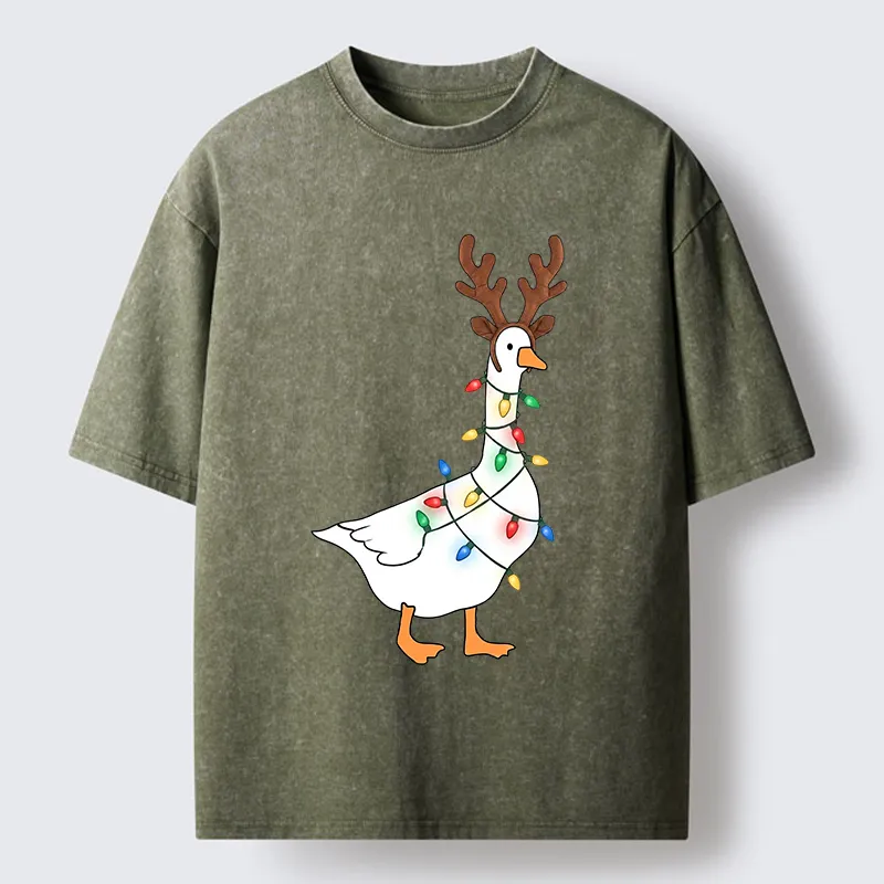 Tokyo-Tiger Funny Christmas Goose Washed T-Shirt