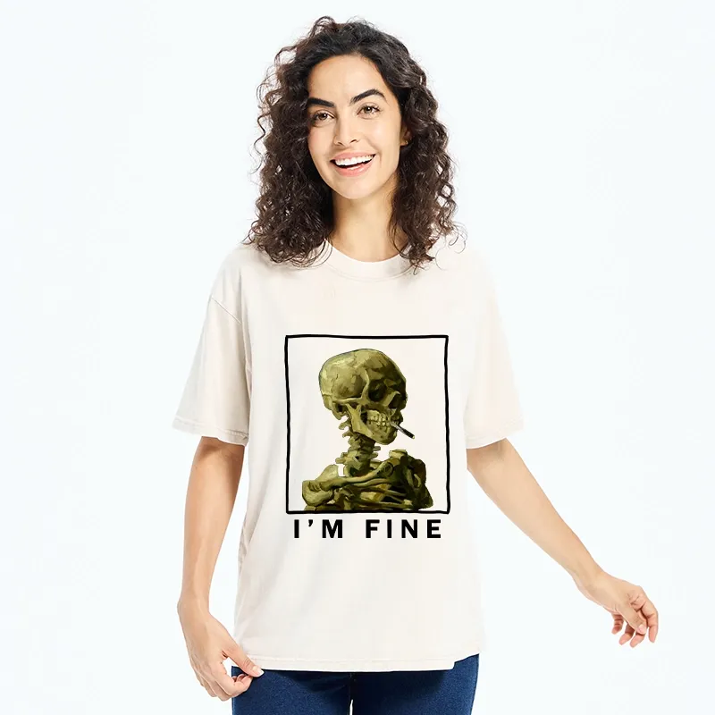 Tokyo-Tiger Skeleton Says Im Fine Washed T-Shirt