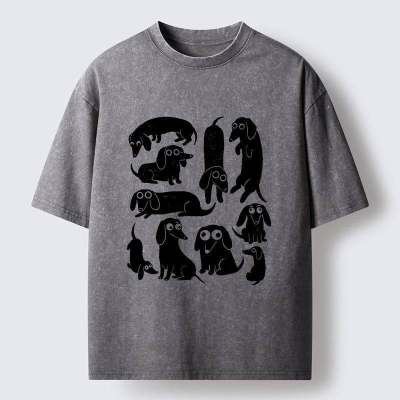 Tokyo-Tiger Cute Dachshund Crew Washed T-Shirt