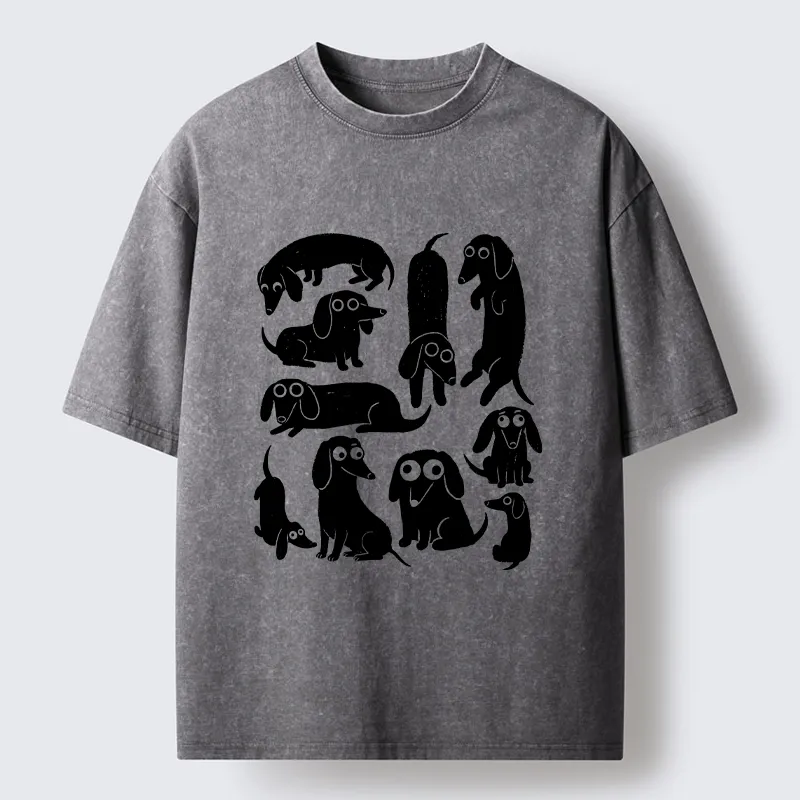 Tokyo-Tiger Cute Dachshund Crew Washed T-Shirt