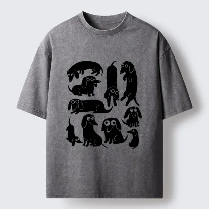 Tokyo-Tiger Cute Dachshund Crew Washed T-Shirt