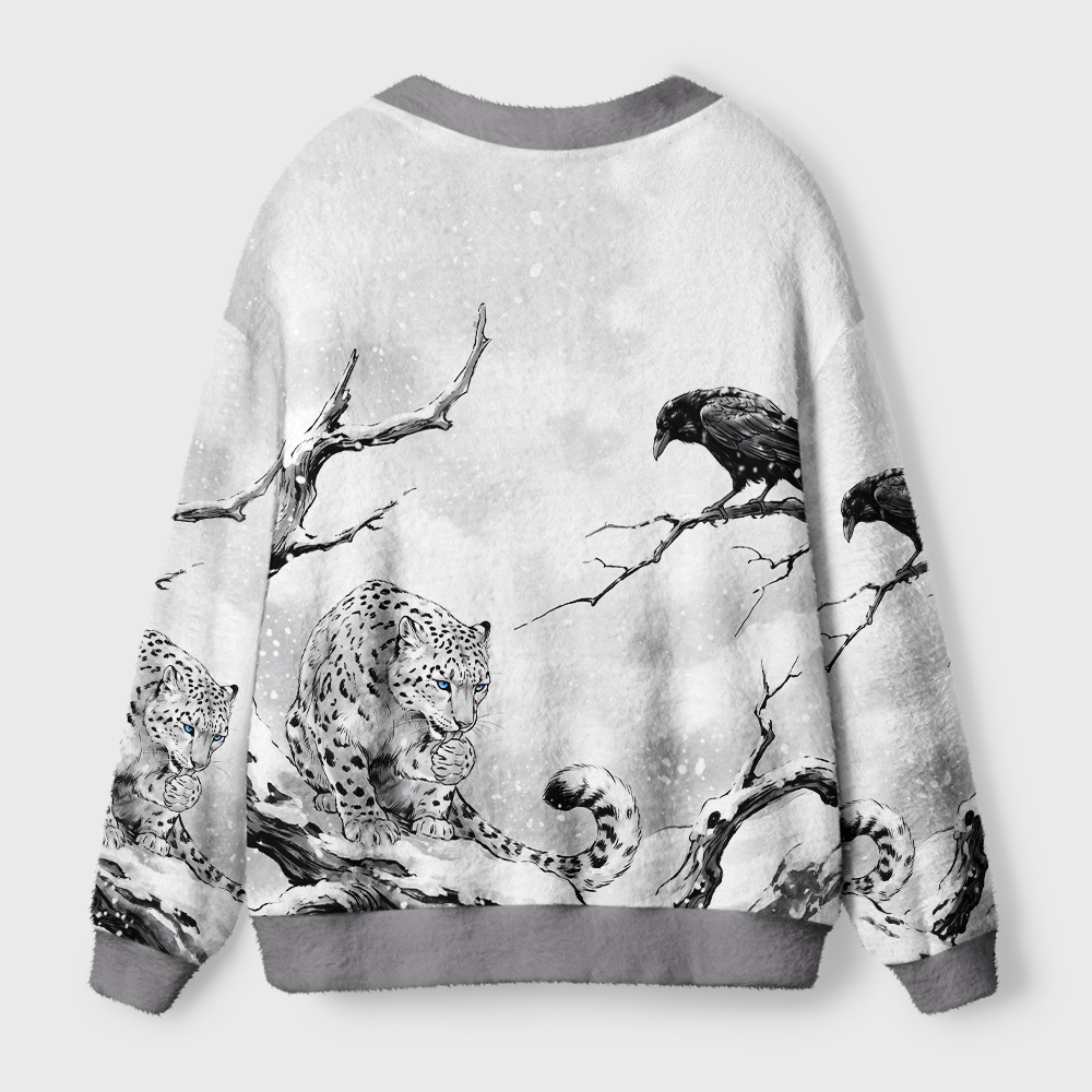 Tokyo-Tiger Snow Leopard Of Winter Grove Ugly Cardigan Sweater