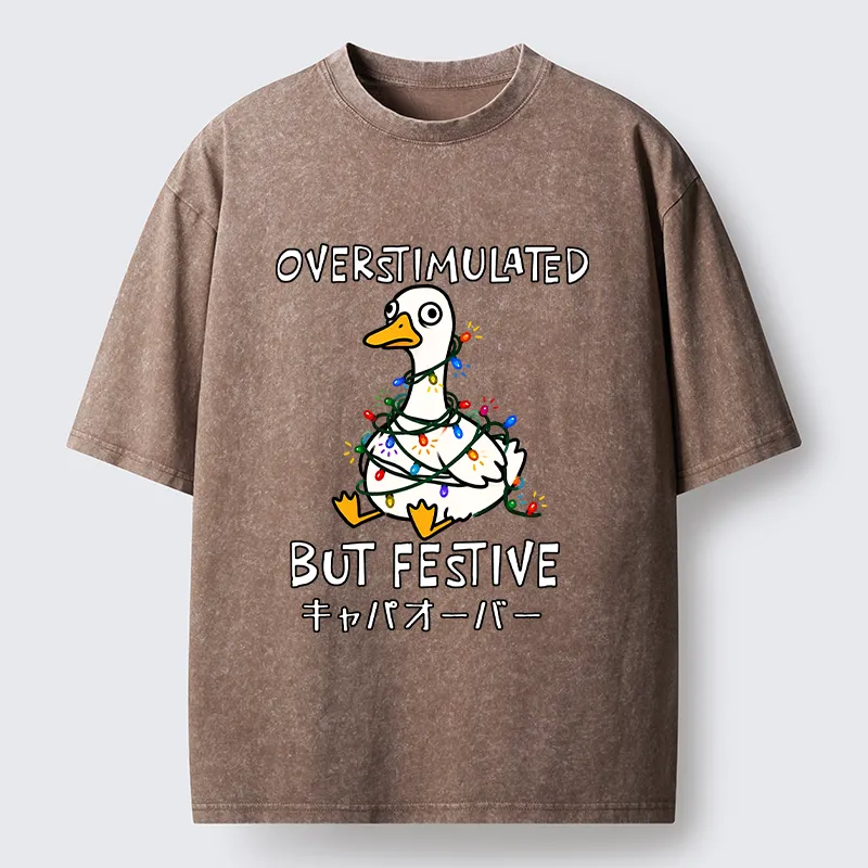 Tokyo-Tiger Funny Excited Christmas Goose Washed T-Shirt