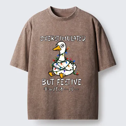 Tokyo-Tiger Funny Excited Christmas Goose Washed T-Shirt