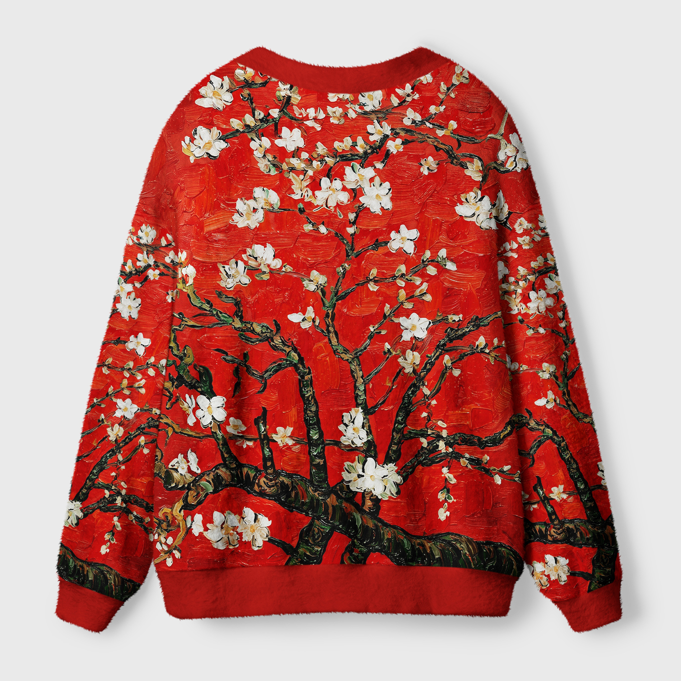 Tokyo-Tiger Van Gogh Red Almond Blossom Ugly Cardigan Sweater