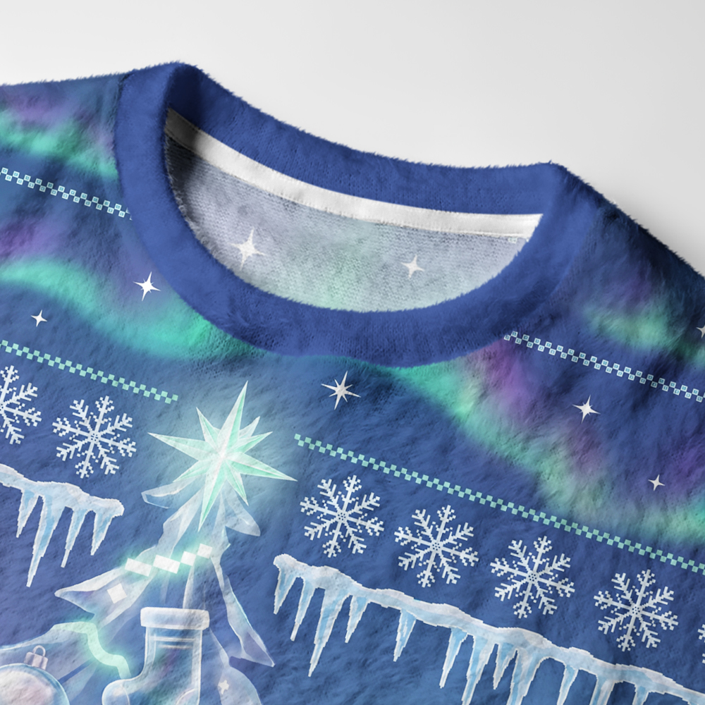 Tokyo-Tiger Frosted Aurora Christmas Fuzzy Christmas Ugly Sweatshirt