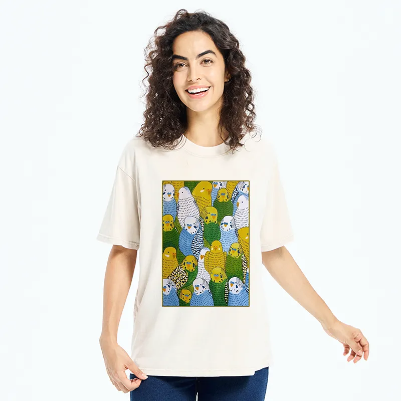Tokyo-Tiger Beautiful Little Parrots Washed T-Shirt