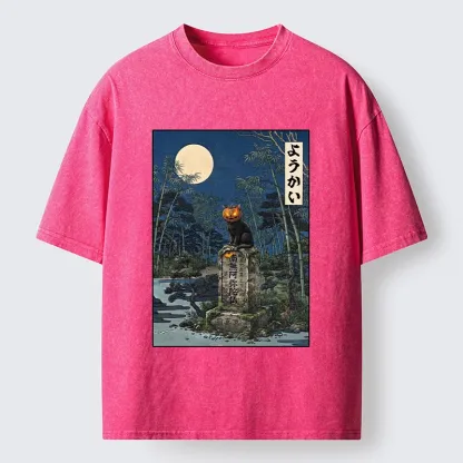 Tokyo‑Tiger Funny Ghost Cat Washed T‑Shirt