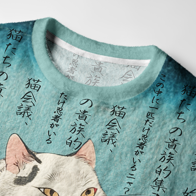 Tokyo-Tiger Formal Gathering of Ukiyo-e Cat Nobles Fuzzy Christmas Ugly Sweatshirt