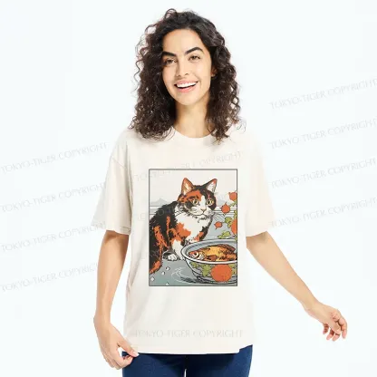 Tokyo-Tiger Cat Watching Koi Washed T-Shirt