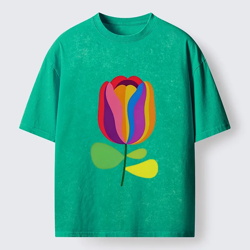 Tokyo‑Tiger Rainbow Tulip Bloom Washed T‑Shirt