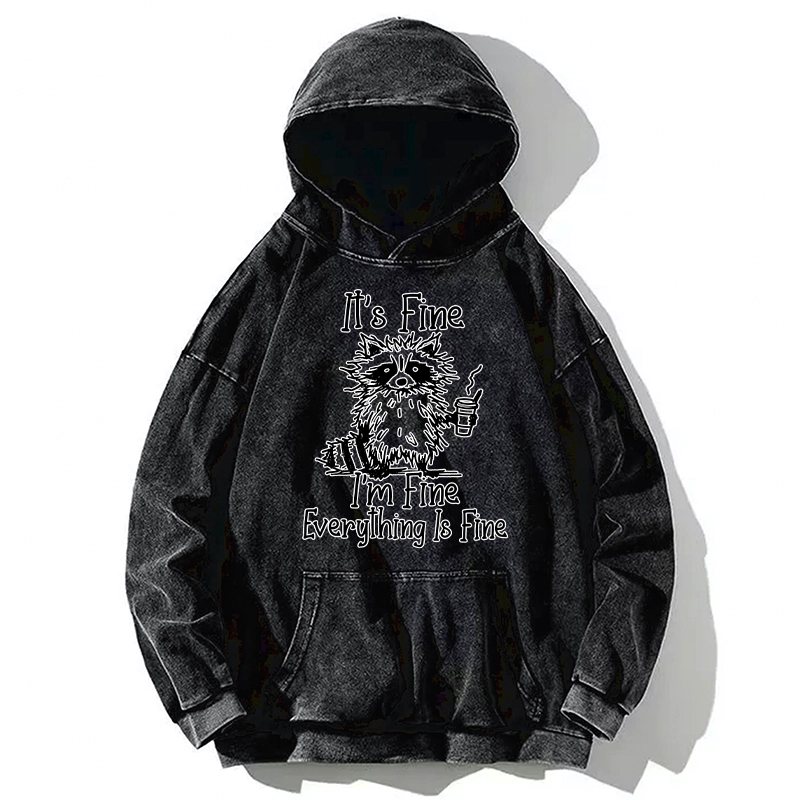 Tokyo-Tiger Raccoon Fine Meme Washed Hoodie
