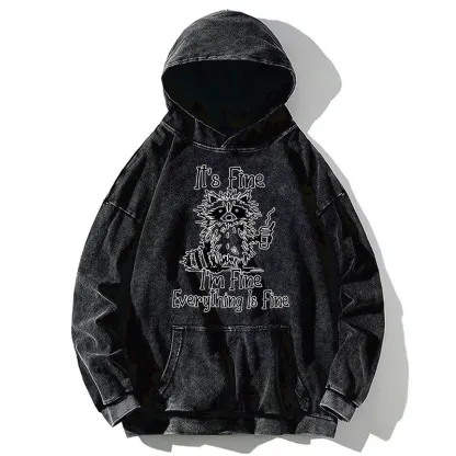 Tokyo-Tiger Raccoon Fine Meme Washed Hoodie