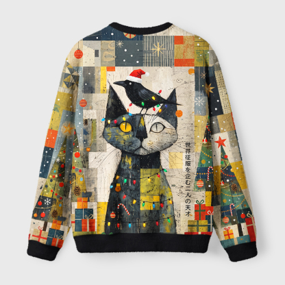 Tokyo-Tiger The Cat And The Crow Are Planning To Rule The World Fuzzy Christmas Ugly Sweatshirt