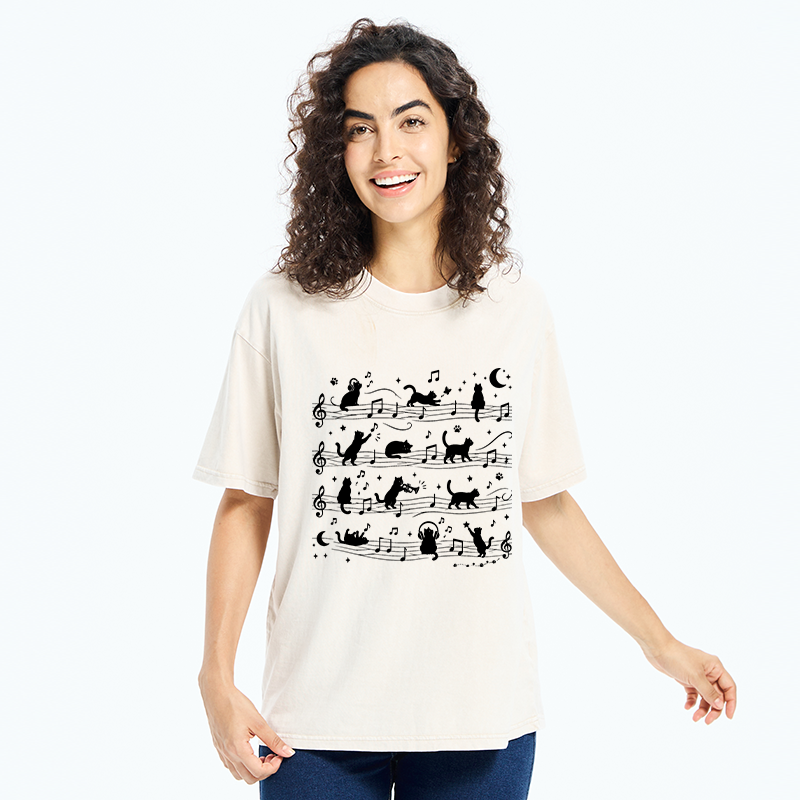Tokyo-Tiger Music Staff Cats Funny Meme Washed T-Shirt