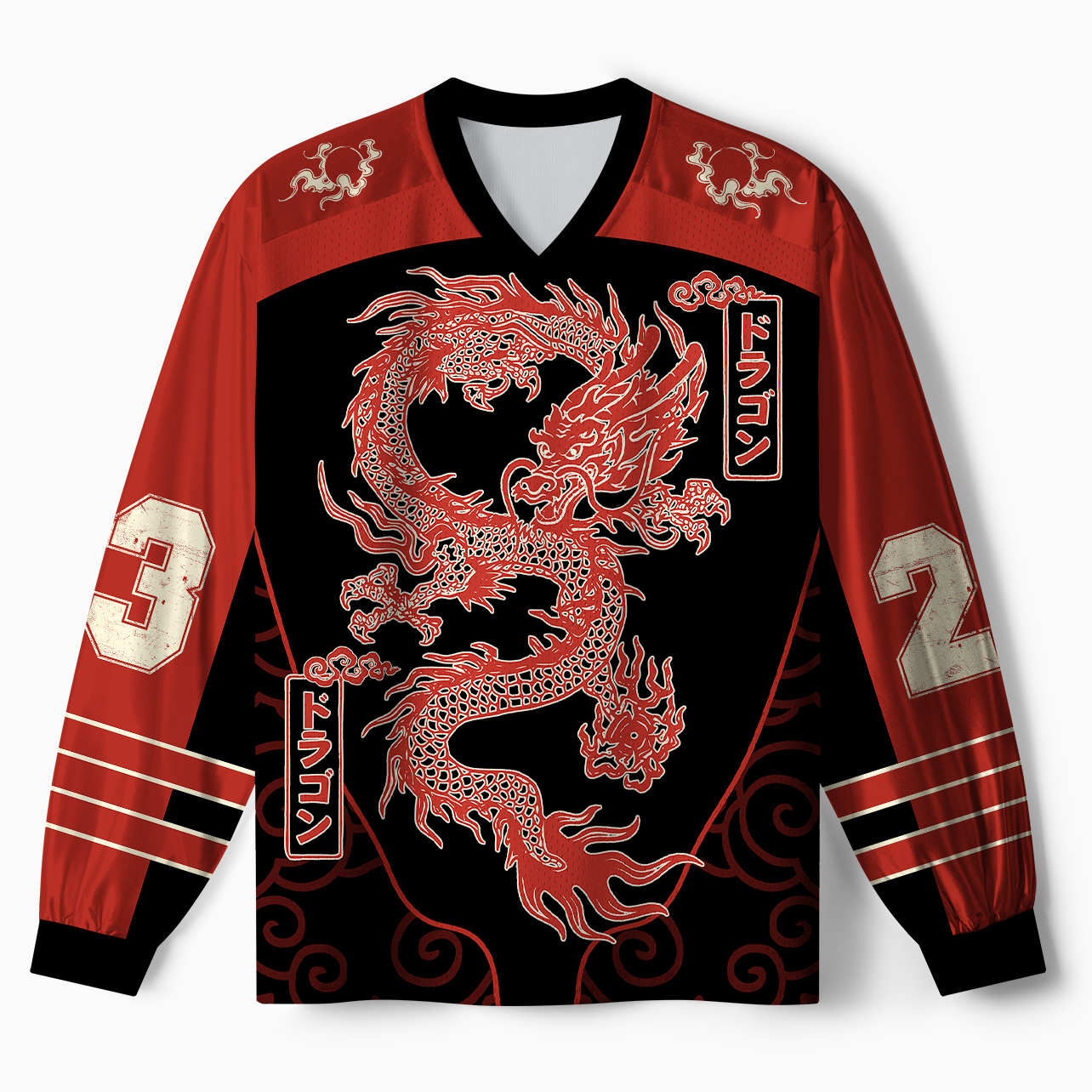 Tokyo-Tiger Auspicious Dragon Cloud Paneled Long Sleeve Jersey