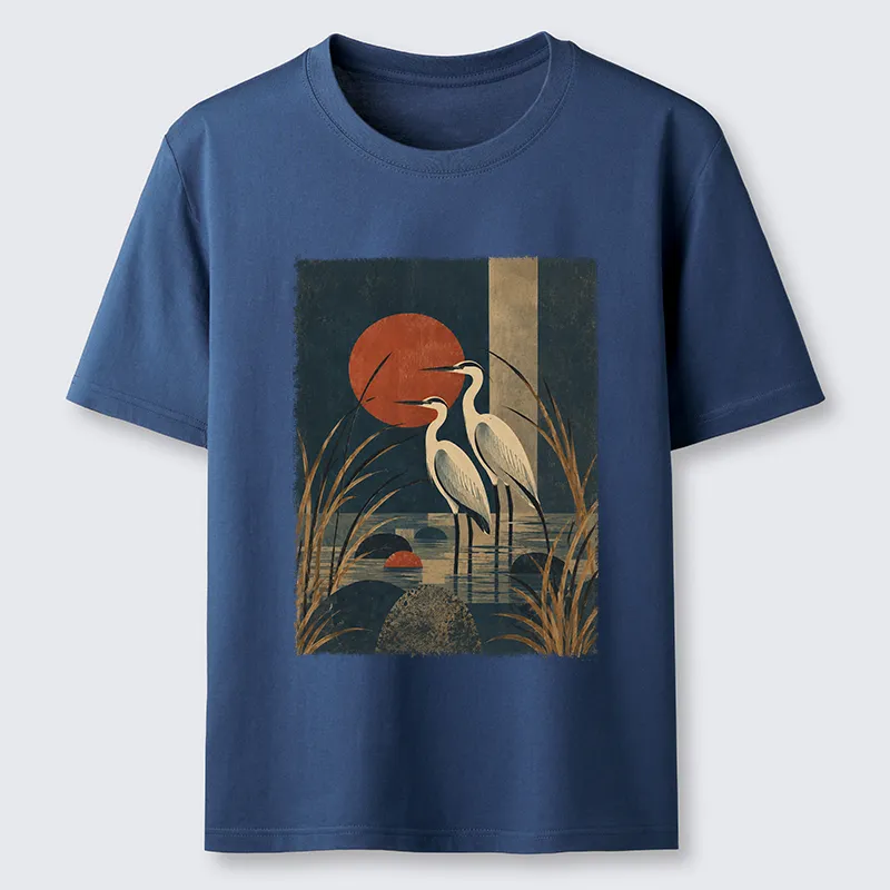 Tokyo-Tiger Japanese Herons Wetland Sunset Art Classic T-Shirt