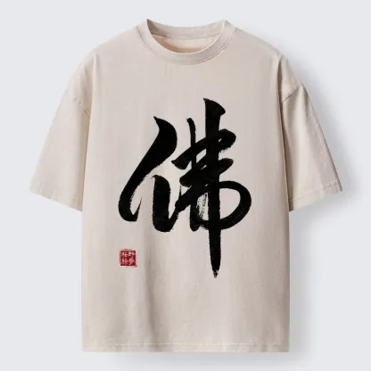 Tokyo-Tiger Oriental Buddha Kanji Washed T-Shirt