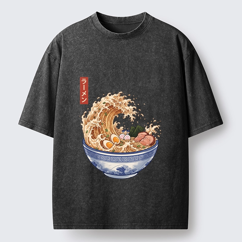 Tokyo‑Tiger Funny Wave Ramen Washed T‑Shirt