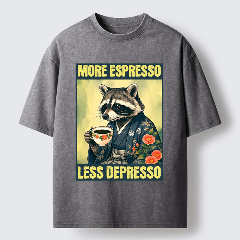 Tokyo‑Tiger Coffee Fix Energy Raccoon Washed T-Shirt