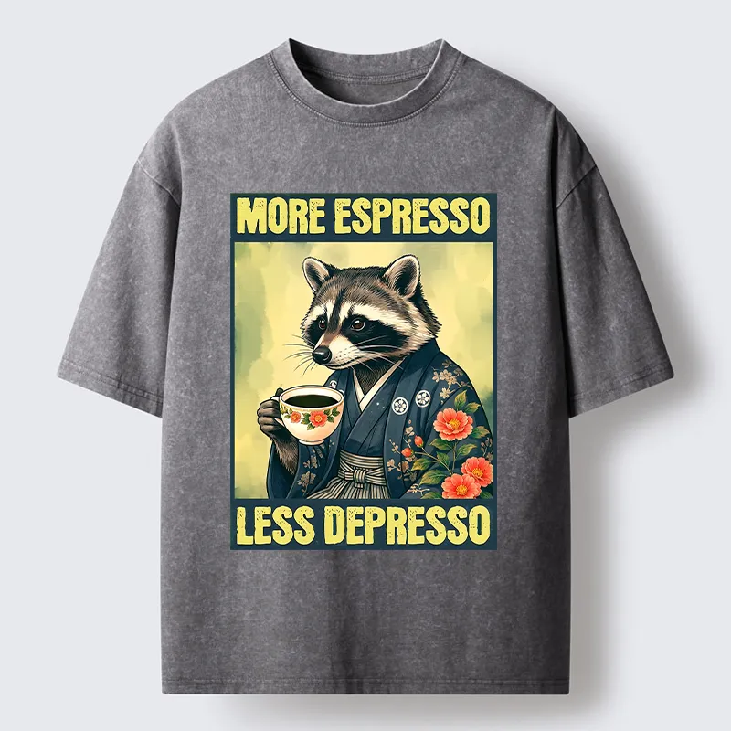 Tokyo‑Tiger Coffee Fix Energy Raccoon Washed T-Shirt